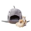 JENPECH Cat House - Self-Warming 2 In 1 Foldable Comfortable Shark Shape Cave Design Pet Cat Bed Tent House Teddy House For Cats Small Dogs Grey S -Greenies Pet Store 31BLyCPDmyL