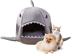 JENPECH Cat House - Self-Warming 2 In 1 Foldable Comfortable Shark Shape Cave Design Pet Cat Bed Tent House Teddy House For Cats Small Dogs Grey S -Greenies Pet Store 31BLyCPDmyL. AC 1
