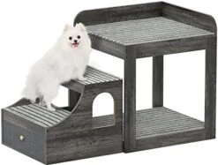 Cyclysio Pet Window Perch With Stairs, Super Large Pet Bunk Bed For Cats, Multi-Level Pet Seat Platform With Mats, Pet Bed Couch With Drawers For Bedside, Home, Indoor Use, Large Size, Grey -Greenies Pet Store 410tjWPJJ L. AC
