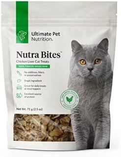 ULTIMATE PET NUTRITION Nutra Bites For Cats, Freeze Dried Raw Treats, Single Ingredient, Grain Free, Chicken Breast, 2.5 Ounce -Greenies Pet Store 411mMxutLL. AC