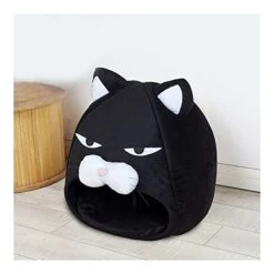 YangYan Cartoon Cat Bed Lovely Pet House For Puppy Cat Warm Soft Cat Cave Tent Waterproof Bottom Sleep Bag Cat Supplies (Color : Black, Size : 38cm38cm38cm) -Greenies Pet Store 41263L4JkcL