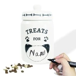 EassyHoo Airtight Dog Treat Container, Ceramic Dog Treat Jar With Lid, 4.2" Round X 6.5" Tall White Dog Treat Canister, Large Dog Cookie Jar For Dogs, Pet Treat Container Airtight, Dog Treat Jars For Pets