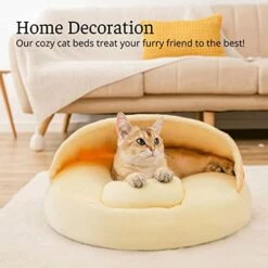 GENERIC Semi-Enclosed Cat Bed - Lovely Round Food Print Kennel Cat Bed Mat Cushion Bed House Kitten Cute Cat Soft Cave Bed For Dog Cat Pet Supply Home Décor -Greenies Pet Store 414K9oUkUZL