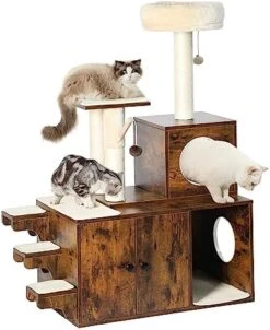 YITAHOME Litter Box Enlcosure With Cat Tree, 4-in-1 Modern Cat Tree With Cat Mat, Indoor Wooden Cat House Separable Litter Box Furniture Hidden End Table For 3-4 Large Cats -Greenies Pet Store 415mPSsufxL. AC