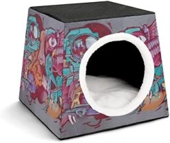 Printed Cat Cube Kitty House Indoor Cats Bed Cat Sofa Small Dogs Shelter Warm And Cozy Fried Chicken Foods -Greenies Pet Store 4180uzqjuIL. AC