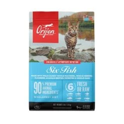 ORIJEN Six Fish Dry Cat Food, Grain Free Cat Food For All Life Stages, With WholePrey Ingredients, 4lb