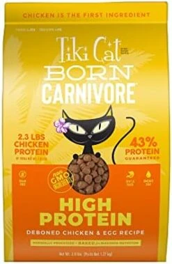 Tiki Cat Born Carnivore High Protein, Herring & Salmon Meal, Grain-Free Baked Kibble To Maximize Nutrients, Dry Cat Food, 2.8 Lbs. Bag -Greenies Pet Store 419dIoQdVAL. AC