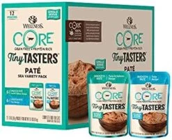 Wellness CORE Tiny Tasters Wet Cat Food, Complete & Balanced Natural Pet Food, Made With Real Meat, 1.75-Ounce Pouch, 12 Pack (Adult Cat, Land Variety Pack) -Greenies Pet Store 41ADFbzzSzS. AC
