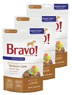 Bravo! Treats For Dogs Freeze Dried Venison Liver - All Natural - Grain Free - 3 Oz. 3 Pack
