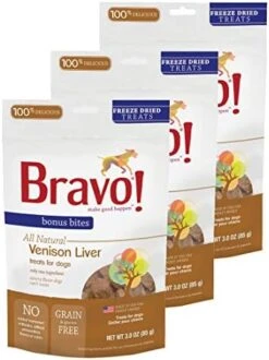 Bravo! Treats For Dogs Freeze Dried Venison Liver - All Natural - Grain Free - 3 Oz. 3 Pack -Greenies Pet Store 41AhSiY9rML. AC