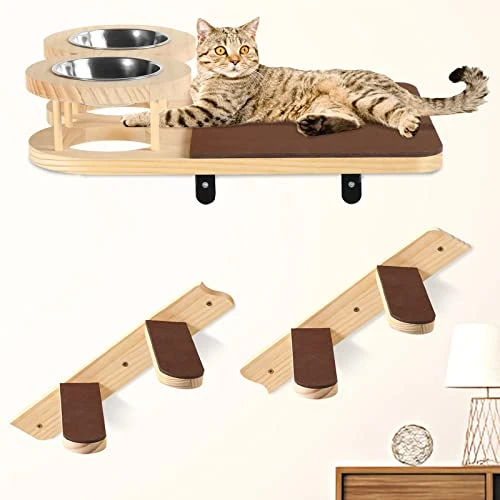 Cat Wall Shelves, Cat Feeding Shelf With Steps- Include Cat Food Shelf, 2 Cat Food Bowl And Cat Ladder, Wall Mounted Cat Feeder Shelf, Cat Furniture Wall For Indoor Playtime And Relaxation 9 Cat Wall Shelves, Cat Feeding Shelf With Steps- Include Cat Food Shelf, 2 Cat Food Bowl And Cat Ladder, Wall Mounted Cat Feeder Shelf, Cat Furniture Wall For Indoor Playtime And Relaxation - Image 7
