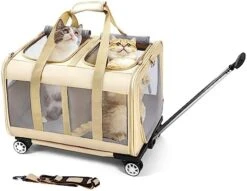 2-in-1 Large Cat Carrier With Wheels For Two Cats - Rolling Pet Carrier With Durable Wheels,Soft-Sided,Spacious - Double Cat Carrier Ideal For 2 Cats Up To 38 LBS,Breathable,Collapsible -Greenies Pet Store 41BO3OXCcLL. AC