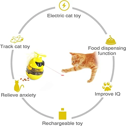 PUINGREN Cat Food Tumbler Toys Cat Food Dispenser Cat Treat Toys Cat Food Balance Ball,Cat Food Puzzle Feeder For Indoor Cats InteractiveToy Gift For Kitten/Dogs-USB Charging Cat Toys(Yellow) 5 PUINGREN Cat Food Tumbler Toys Cat Food Dispenser Cat Treat Toys Cat Food Balance Ball,Cat Food Puzzle Feeder For Indoor Cats InteractiveToy Gift For Kitten/Dogs-USB Charging Cat Toys(Yellow) - Image 3
