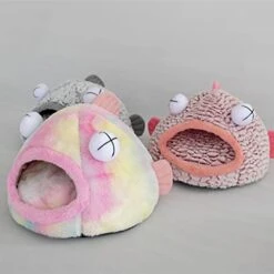 JENPECH Cat Bed House - Unique Big Eyes Fish Shape Kennel - Comfory Cat Beds Mats Soft Plush Kennel Puppy Cushion Small Dogs Cats Nest Washable Cave Cats Beds Pink Small -Greenies Pet Store 41HMWkCRnnL