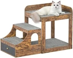 Cyclysio Pet Window Perch With Stairs, Super Large Pet Bunk Bed For Cats, Multi-Level Pet Seat Platform With Mats, Pet Bed Couch With Drawers For Bedside, Home, Indoor Use, Large Size, Grey -Greenies Pet Store 41I1oYI6MWL. AC