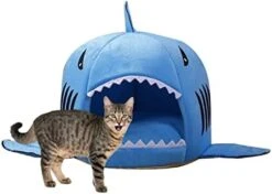 JENPECH Cat House - Self-Warming 2 In 1 Foldable Comfortable Shark Shape Cave Design Pet Cat Bed Tent House Teddy House For Cats Small Dogs Grey S -Greenies Pet Store 41NU6PfynnL. AC 4