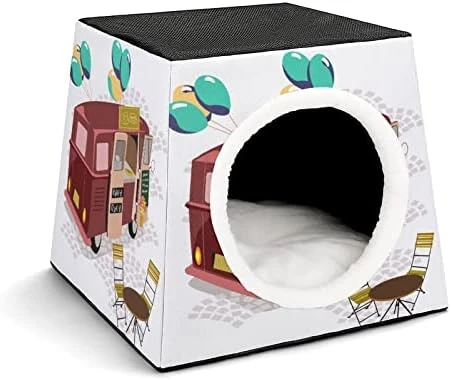 Printed Cat Cube Kitty House Indoor Cats Bed Cat Sofa Small Dogs Shelter Warm And Cozy Food Truck Illustration 5 Printed Cat Cube Kitty House Indoor Cats Bed Cat Sofa Small Dogs Shelter Warm And Cozy Food Truck Illustration - Image 3