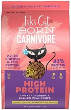 Tiki Cat Born Carnivore High Protein, Herring & Salmon Meal, Grain-Free Baked Kibble To Maximize Nutrients, Dry Cat Food, 2.8 Lbs. Bag -Greenies Pet Store 41QxI5UjAEL. AC