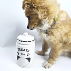 EassyHoo Airtight Dog Treat Container, Ceramic Dog Treat Jar With Lid, 4.2" Round X 6.5" Tall White Dog Treat Canister, Large Dog Cookie Jar For Dogs, Pet Treat Container Airtight, Dog Treat Jars For Pets -Greenies Pet Store 41RquOVLQ8L