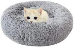 YangYan Soft Long Plush Cat Bed Round Plush Cat Bed House Round Pet Dog Bed For Small Dogs Cats Nest Winter Warm Sleeping Bed Puppy Mat (Color : A, Size : 40cm) -Greenies Pet Store 41Rw JUAlL. AC