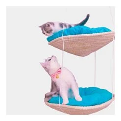 YangYan Cat Double Layer Hammock Sisal Round Bed Natural Straw And Cotton Cloth Safety Cat Hanging Beds Pet Comfortable Mats Cushions (Color : Blue Single Layer) -Greenies Pet Store 41SDRQKaFgL