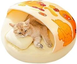 GENERIC Semi-Enclosed Cat Bed - Lovely Round Food Print Kennel Cat Bed Mat Cushion Bed House Kitten Cute Cat Soft Cave Bed For Dog Cat Pet Supply Home Décor -Greenies Pet Store 41TSM1RV7JL. AC 1