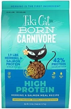 Tiki Cat Born Carnivore High Protein, Herring & Salmon Meal, Grain-Free Baked Kibble To Maximize Nutrients, Dry Cat Food, 2.8 Lbs. Bag -Greenies Pet Store 41VpWbYj cL. AC