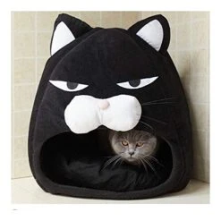 YangYan Cartoon Cat Bed Lovely Pet House For Puppy Cat Warm Soft Cat Cave Tent Waterproof Bottom Sleep Bag Cat Supplies (Color : Black, Size : 38cm38cm38cm) -Greenies Pet Store 41WMdTcaFsL