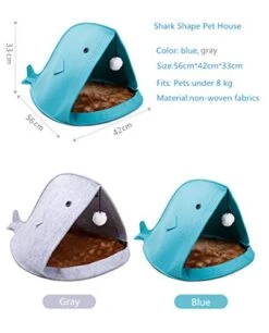Cute Pet Bed Shark Shaped Cat Cave House Decorative Comfy Pet Nest Soft Small Animal Felt House -Greenies Pet Store 41WcqFGHl0L