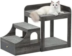 Cyclysio Pet Window Perch With Stairs, Super Large Pet Bunk Bed For Cats, Multi-Level Pet Seat Platform With Mats, Pet Bed Couch With Drawers For Bedside, Home, Indoor Use, Large Size, Grey -Greenies Pet Store 41XmU0lF7zL. AC
