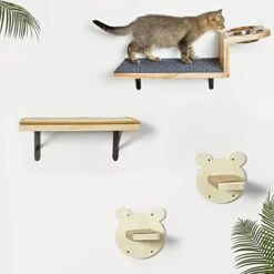 A.FATI Cat Wall Shelf, Wooden Cat Feeding Shelf With 2 Raised Bowls, 15° Tilted Feeding Position, Cat Shelves And Perches For Eating, Playing, Sleeping & Lounging -Greenies Pet Store 41aM3oT0T7L. AC