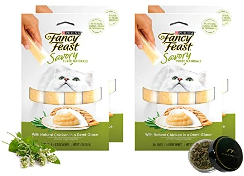 Shadowlish Fancy Feast Savory Purée Naturals In A Demi-Glace - Cat Treats Bundle With A Bonus Shadowlish Reusable Container Of Catnip 3 Shadowlish Fancy Feast Savory Purée Naturals In A Demi-Glace - Cat Treats Bundle With A Bonus Shadowlish Reusable Container Of Catnip
