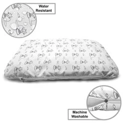 Lunarable Cat Wooden Pet House, Monochrome Doodle Style Feline Pattern With A Bowl Of Food Fish And Mouse Design, Outdoor & Indoor Portable Dog Kennel With Pillow And Cover, Small, Black And White -Greenies Pet Store 41c6iqQotIL