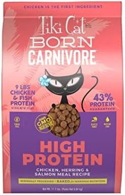 Tiki Cat Born Carnivore High Protein, Herring & Salmon Meal, Grain-Free Baked Kibble To Maximize Nutrients, Dry Cat Food, 2.8 Lbs. Bag -Greenies Pet Store 41e6jo4bmbL. AC