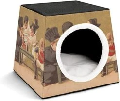 Printed Cat Cube Kitty House Indoor Cats Bed Cat Sofa Small Dogs Shelter Warm And Cozy Fried Chicken Foods -Greenies Pet Store 41f3HB1yCBL. AC
