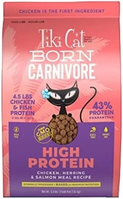 Tiki Cat Born Carnivore High Protein, Herring & Salmon Meal, Grain-Free Baked Kibble To Maximize Nutrients, Dry Cat Food, 2.8 Lbs. Bag -Greenies Pet Store 41jGJdR60aL. AC
