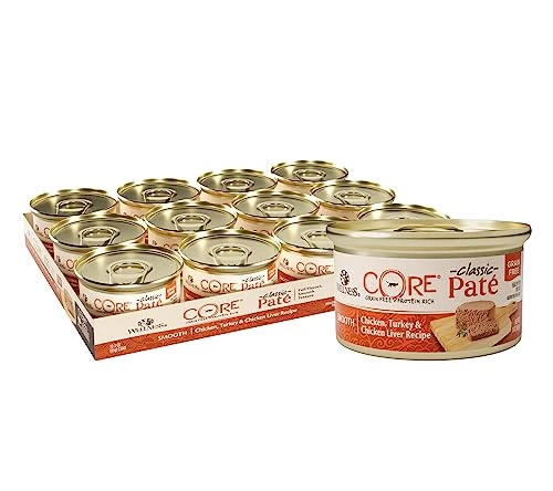 Wellness CORE Grain-Free Wet Cat Food, Natural Canned Food For Cats, Made With Real Meat (Chicken, Turkey & Chicken Liver Pate, 3 Oz Cans, Pack Of 12) 3 Wellness CORE Grain-Free Wet Cat Food, Natural Canned Food For Cats, Made With Real Meat (Chicken, Turkey & Chicken Liver Pate, 3 Oz Cans, Pack Of 12)