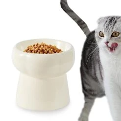 GENERIC Cat Food Bowl Ceramic Cat Bowls For Food And Water Neck Protection Pet Feeding Dish Portable Cat Food Dish Elevated Cat Bowl For Small Dogs, White, 130ML -Greenies Pet Store 41p365RhenL