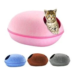 YangYan Pet Cat Bed Cave Sleeping House Nest Kennel Felt Cloth Zipper Pet Cat Basket Egg Shape Pet Bed Mat Cushion For Cats Small Dogs (Color : H, Size : 47x28x25cm) -Greenies Pet Store 41rf7H10TyL