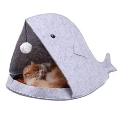 Cute Pet Bed Shark Shaped Cat Cave House Decorative Comfy Pet Nest Soft Small Animal Felt House -Greenies Pet Store 41uKyBqPBJL