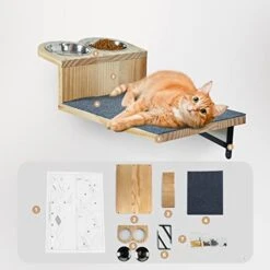 A.FATI Cat Wall Shelf, Wooden Cat Feeding Shelf With 2 Raised Bowls, 15° Tilted Feeding Position, Cat Shelves And Perches For Eating, Playing, Sleeping & Lounging -Greenies Pet Store 41uorYWRggL