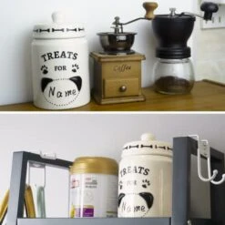 EassyHoo Airtight Dog Treat Container, Ceramic Dog Treat Jar With Lid, 4.2" Round X 6.5" Tall White Dog Treat Canister, Large Dog Cookie Jar For Dogs, Pet Treat Container Airtight, Dog Treat Jars For Pets -Greenies Pet Store 41wusS3GQkL