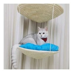 YangYan Cat Double Layer Hammock Sisal Round Bed Natural Straw And Cotton Cloth Safety Cat Hanging Beds Pet Comfortable Mats Cushions (Color : Blue Single Layer) -Greenies Pet Store 41xL75HLspL
