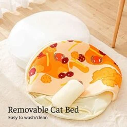 GENERIC Semi-Enclosed Cat Bed - Lovely Round Food Print Kennel Cat Bed Mat Cushion Bed House Kitten Cute Cat Soft Cave Bed For Dog Cat Pet Supply Home Décor -Greenies Pet Store 510BitT745L
