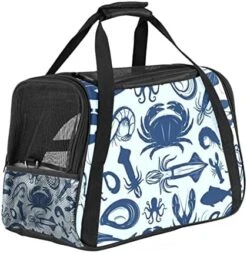 Pet Carrier Blue Seafood Pattern Soft-Sided Pet Travel Carriers For Corgi,Cats,Dogs Puppy Comfort Portable Foldable Pet Bag Airline Approved -Greenies Pet Store 51396nLnRL. AC
