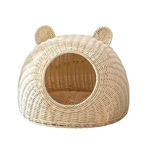 GAMIRA Pet Nest Pet House Rattan Cat Nest Summer Semi-Closed Indoor Sleeping Bed Mat Breathable Durable Puppy Basket For Small Medium Cats/Dogs (Color : Beige) 3 GAMIRA Pet Nest Pet House Rattan Cat Nest Summer Semi-Closed Indoor Sleeping Bed Mat Breathable Durable Puppy Basket For Small Medium Cats/Dogs (Color : Beige)