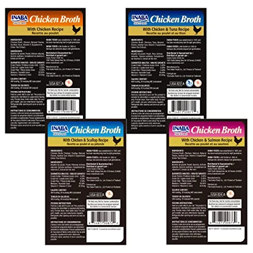 INABA Chicken Broth - Shredded Chicken And Seafood Flakes In Tasty Chicken Gravy - Side Dish Wet Treat For Cats - 4 Flavor Variety Pack (24 Pouches) 4 INABA Chicken Broth - Shredded Chicken And Seafood Flakes In Tasty Chicken Gravy - Side Dish Wet Treat For Cats - 4 Flavor Variety Pack (24 Pouches) - Image 2