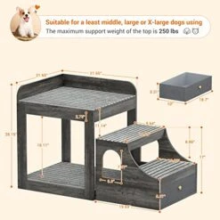 Cyclysio Pet Window Perch With Stairs, Super Large Pet Bunk Bed For Cats, Multi-Level Pet Seat Platform With Mats, Pet Bed Couch With Drawers For Bedside, Home, Indoor Use, Large Size, Grey -Greenies Pet Store 514fNvoMUBL