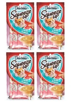 Delectables Squeeze Up Hartz Cat Treats Bundle Of 4 Flavor Pouches, 2.0 Oz Each (Tuna)