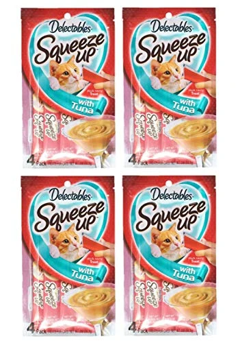 Delectables Squeeze Up Hartz Cat Treats Bundle Of 4 Flavor Pouches, 2.0 Oz Each (Tuna) 3 Delectables Squeeze Up Hartz Cat Treats Bundle Of 4 Flavor Pouches, 2.0 Oz Each (Tuna)